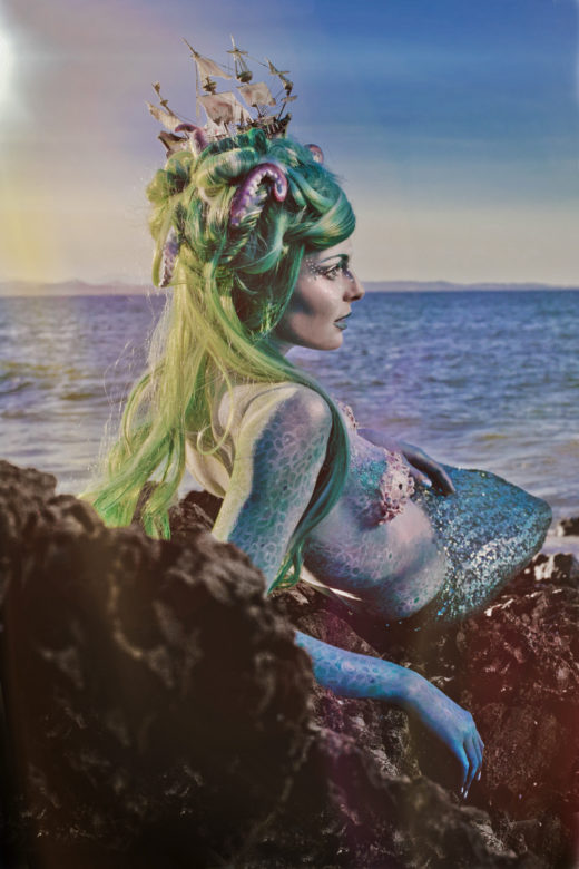 amazing image of elle in mermaid mode ,wig and tail mermaid costume