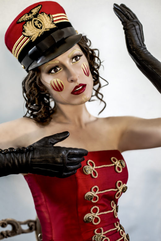 amazing close up of  our toy soldier in the editorial 'crimson memories' creative project makeup art