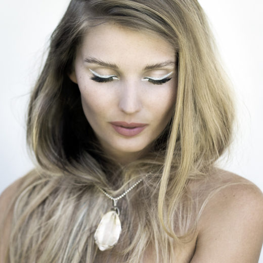 Cait provan with crystal and silver liner beauty shoot