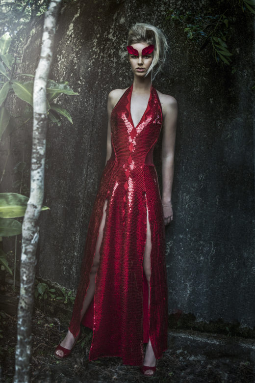 beautiful  leaf makeup on Taylah model in red  the fashion Editorial